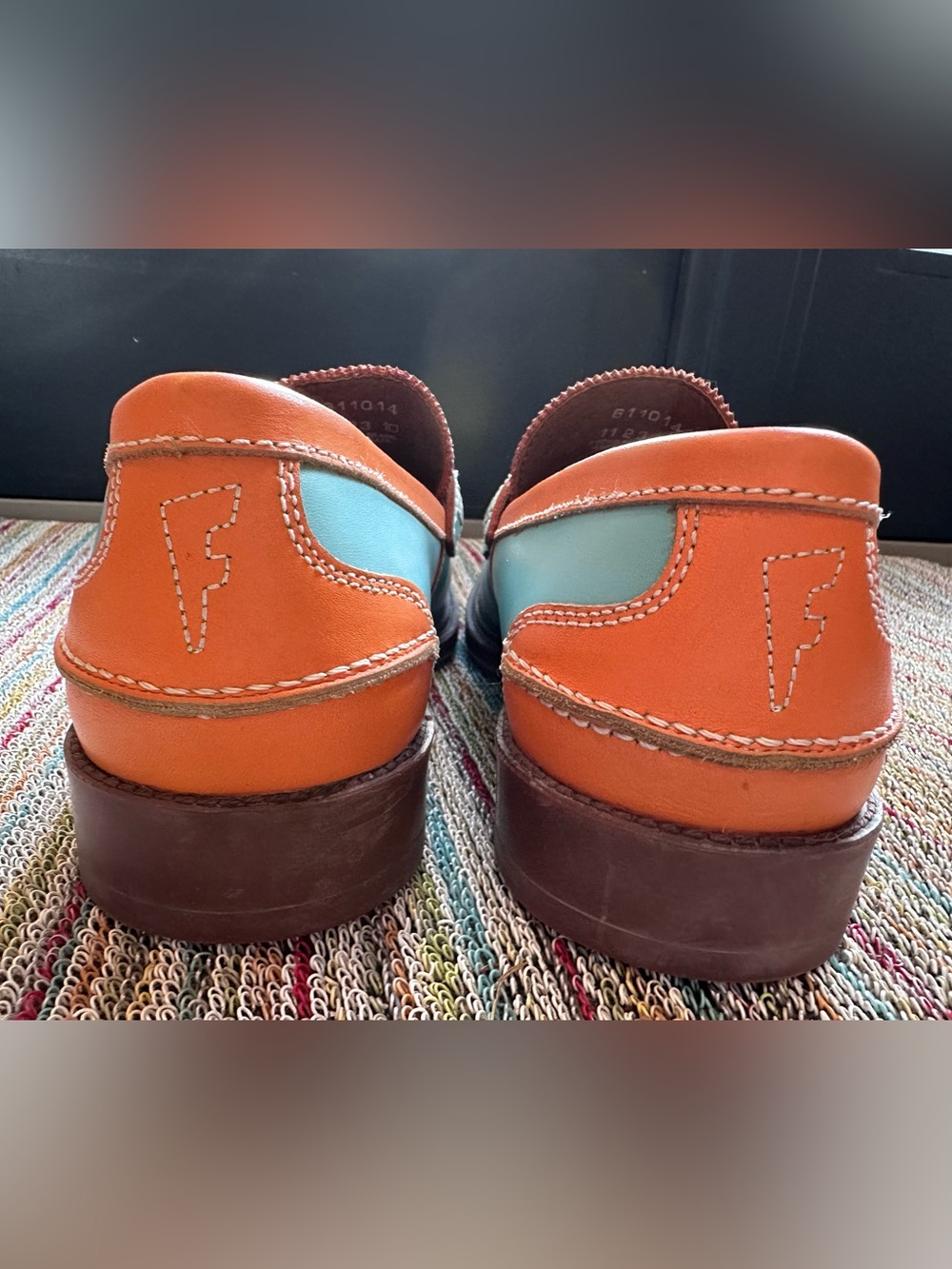 Fluevog LIKE NEW Professionals Buyer blue/orange comfy penny loafer-10 (fit 10.5 - Picture 6 of 16